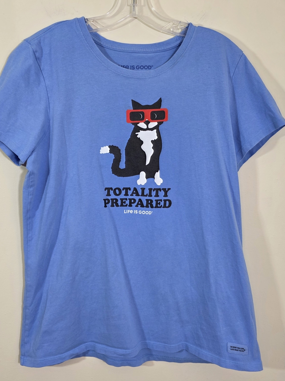 Life is Good Women’s Blue 'Totality Prepared' Solar Eclipse Cat Graphic Tee Sz L